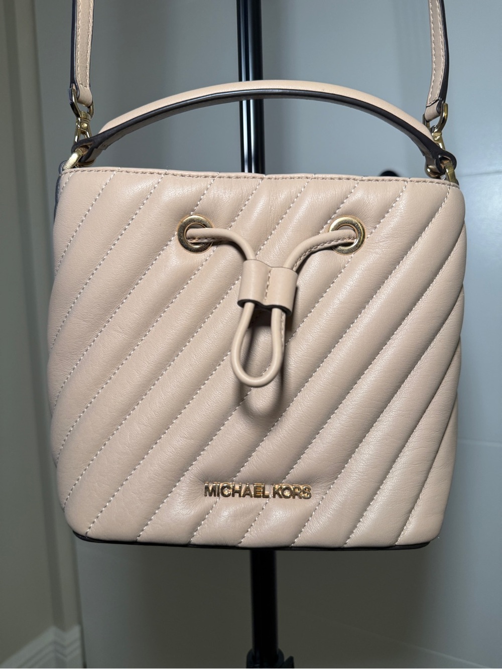 Michael Kors Blush Quilted Drawstring Crossbody Bag